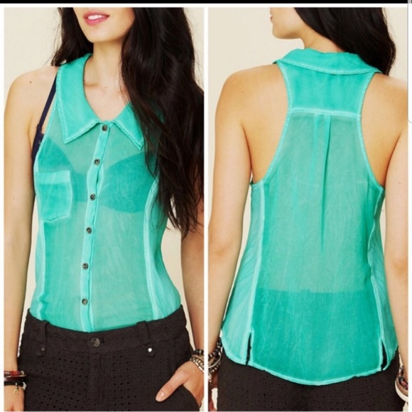We The Free By Free People Sheer Button Up Top - Picture 1 of 8